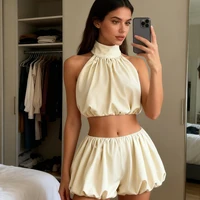 Ensembles de jupes courtes vintage Y2K pour femmes, hauts courts sans manches à col halter dos nu, unis ou à pois, avec jupes bouffantes, tenues de vacances 6