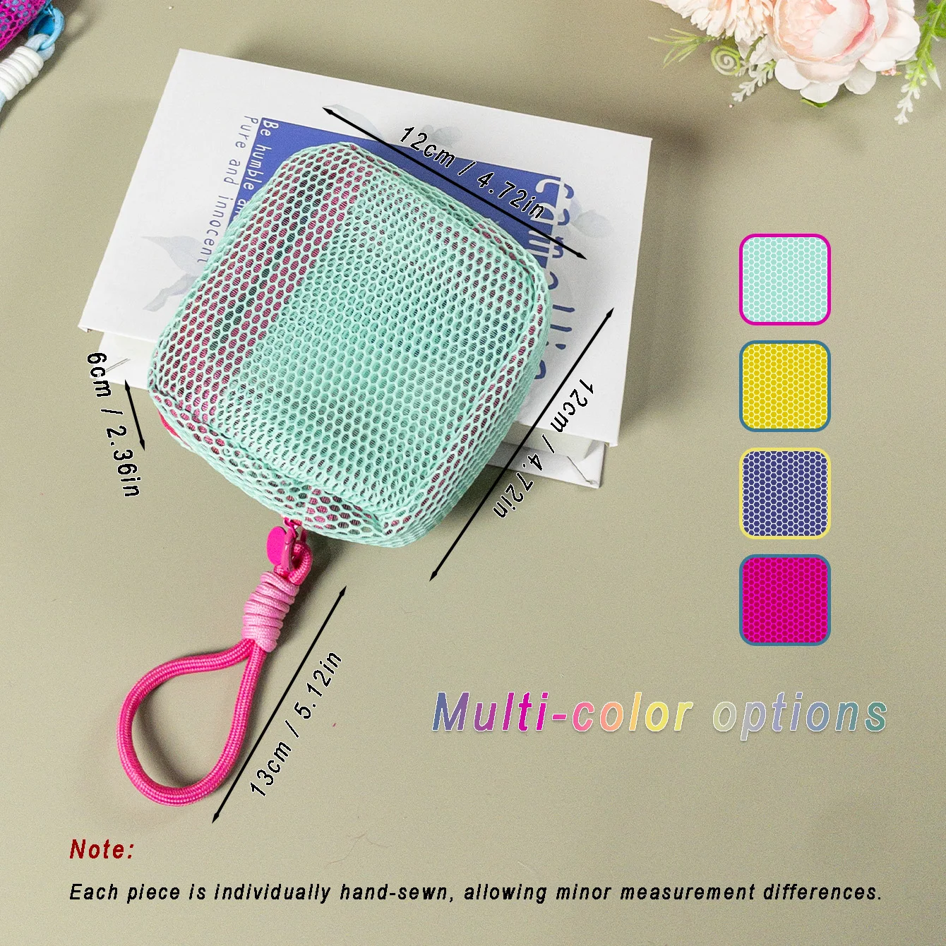 حقيبة مكياج شبكية بلون الدوبامين، قطعة واحدة لطيفة وأنيقة ومحمولة وخفيفة الوزن وسريعة الجفاف وقابلة للتنفس وحقيبة مستحضرات التجميل الأساسية