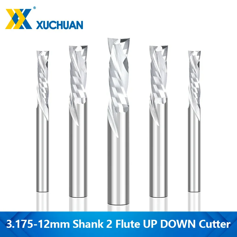 XUCHUAN Milling Cutter 3.175-12mm Shank UP DOWN Cut 2 Flute Compression Cutter Milling Tool For Wood CNC Router CNC Bit End Mill
