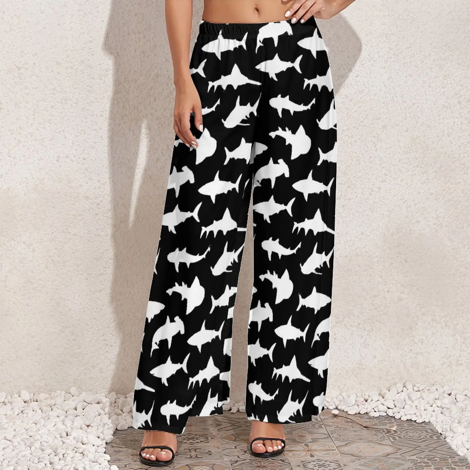 White Sharks Straight Pants Animal Print Sexy Wide Leg Pants Women Oversized Street Wear Graphic Trousers