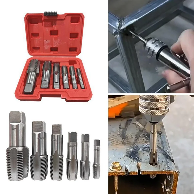 Threading Tool Kit NPT Pipe Tap Set 6 Pcs With Storage Case Thread Tapping Tool For Plumbing Projects