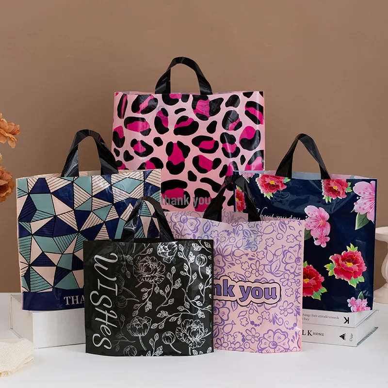 

50 шт. новый пластиковый пакет с ручкой, подарочный пакет «Спасибо» для упаковки, большая сумка для покупок для бизнеса