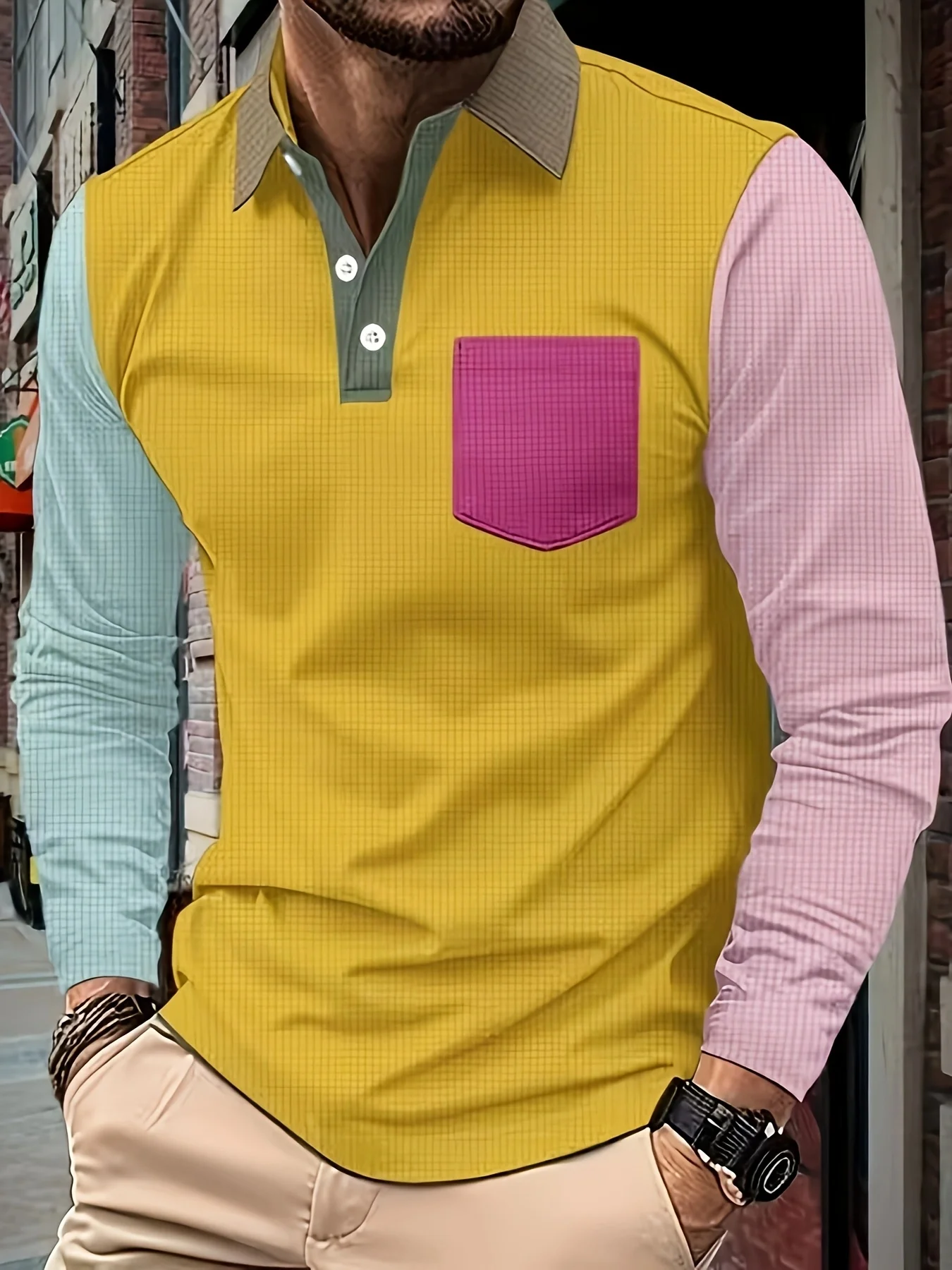 

Spring And Fall Best-Selling Men's Fashion POLO Shirt, T-Shirts Men's, Colorful Patchwork, Fun Clothes Bar And House Party Style