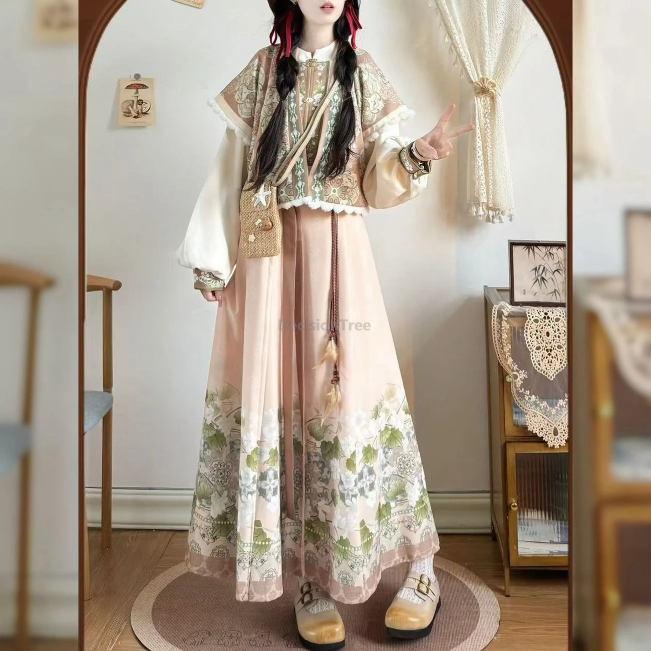 Chinese Ancient Tang Dynasty Outwear Hanfu Elegant Women Cosplay Costume Vestidos Traditional Daily 3pcs Green Hanfu Sets