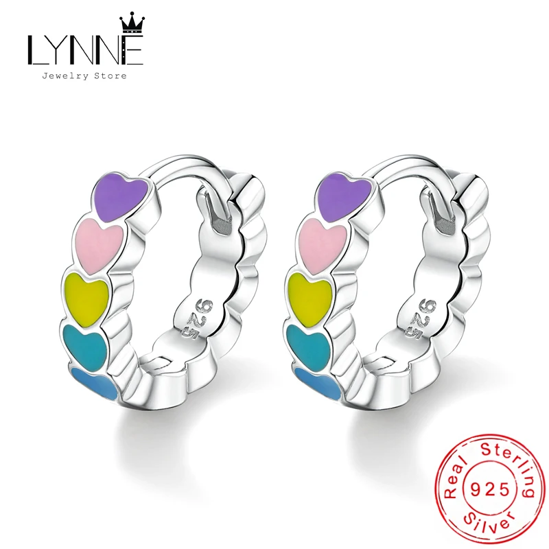 New 925 Sterling Silver Women Fashion Jewelry Heart Colorful Drip Glue Elegant Hoop Earrings Girl Birthday Gift Hook Ear Circle