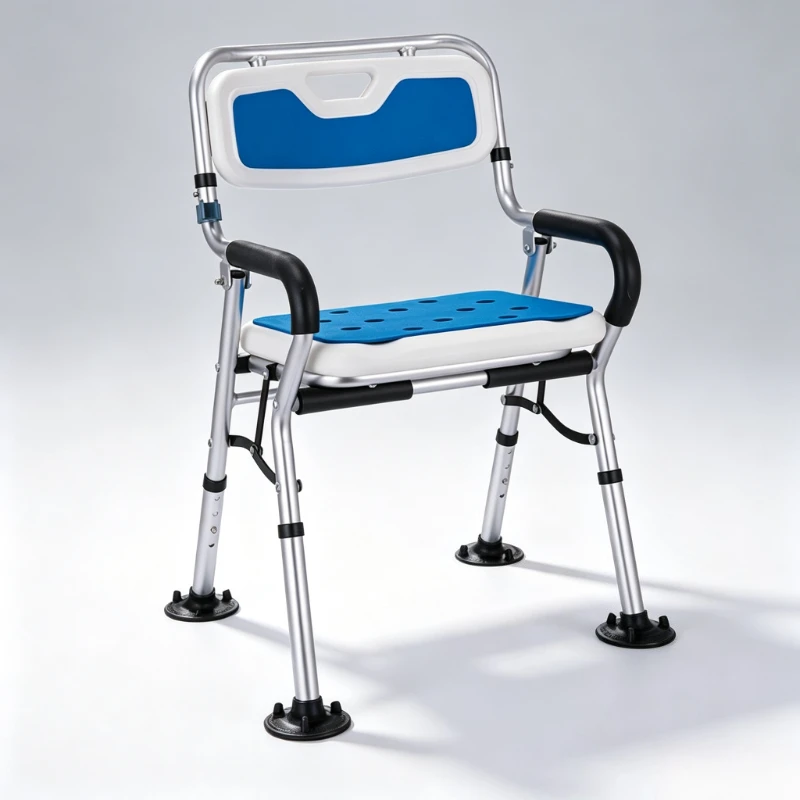 Adjustable Height Foldable Aluminum Alloy Bath Chair Large Suction Cups Lightweight Rust Proof Shower Chair for Elderly Pregnant