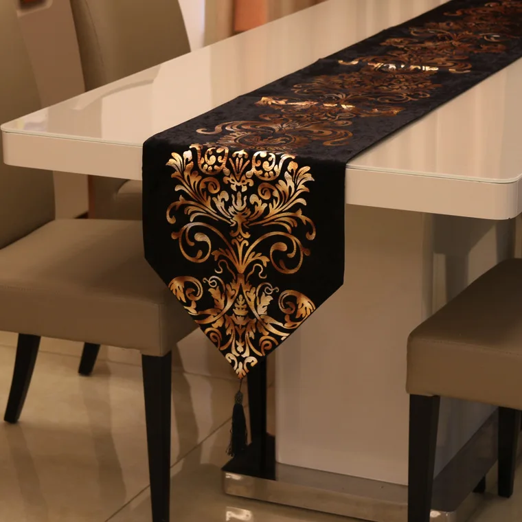 Luxury European-style Black Gold Table Runner Dining Table Cloth Hotel Decoration