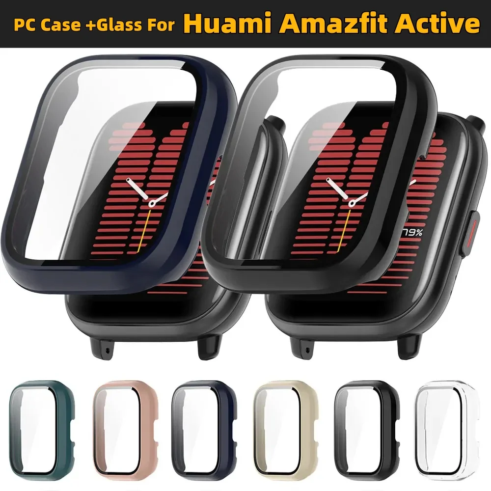 PC Watch Case + Glass Film For Huami Amazfit Active (A2211) Screen Protector Cover With Tempered Glass Frame Cases