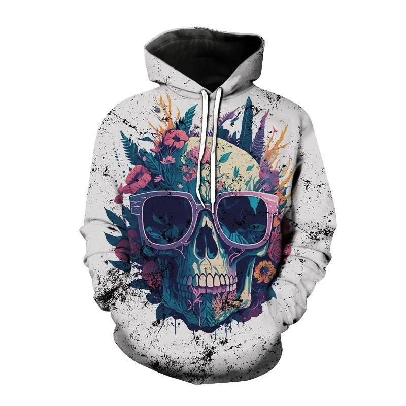 New Autumn Hip Hop Skull Hoodies 3D Printed Skull Streetwear Pullover Tops Long Sleeve Sweatshirts Men Leisure Fashion Sweatshir