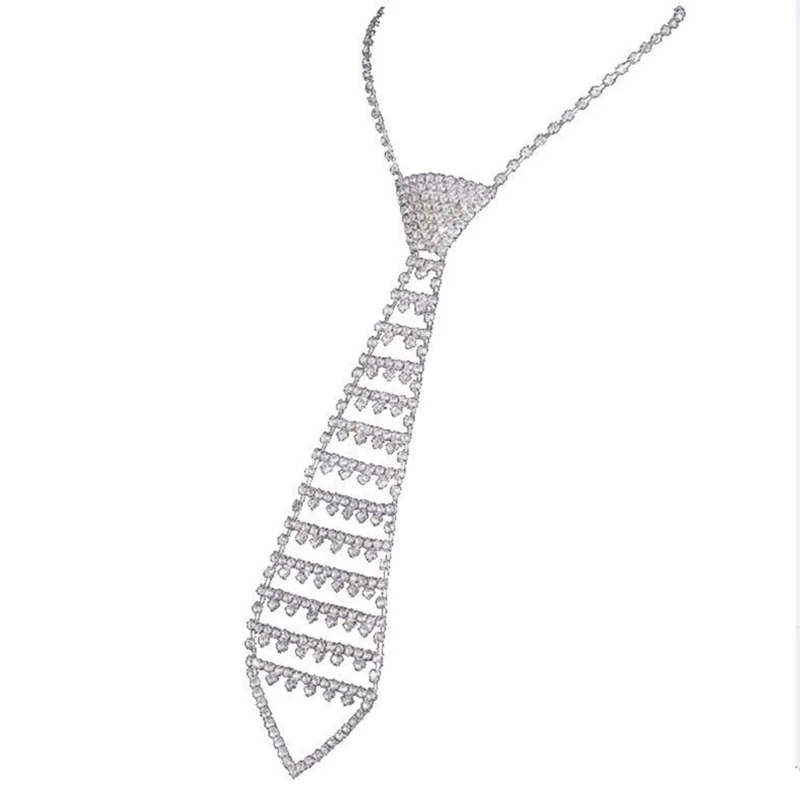 

New Punk Necktie Necklace with Shimmering Rhinestones for Fashion Enthusiasts