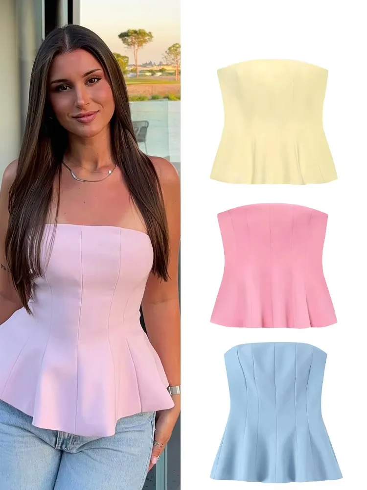 

HH Women Summer High Street Sleeveless Solid Short Top Zipper Women's New Fashion Backless Decorate O-Neck Tops 3 Color