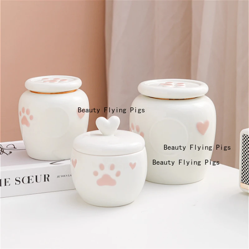 1pc urna de cerâmica para animais de estimação, urna de cremação funerária para gatos e cães, frasco comemorativo coberto de pêlos de animais de estimação, suprimentos funerários domésticos para animais de estimação