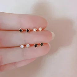 Avenneth New Square/Round Zircon Earrings For Women Geometric Fashion Mini Black/Silver Color Earring Party Wholesale Gifts