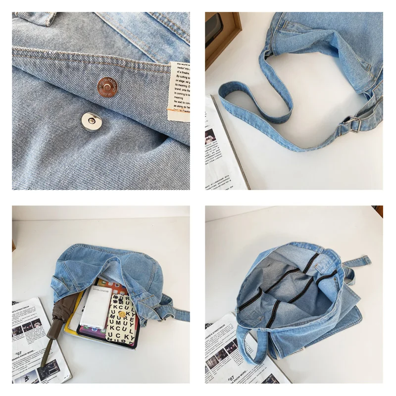 Denim Flap Shoulder Bags For Women 2022 New Jeans Big Shopper Bag Student Eco Bag Korean Large Capacity School Messenger Bag Y2K
