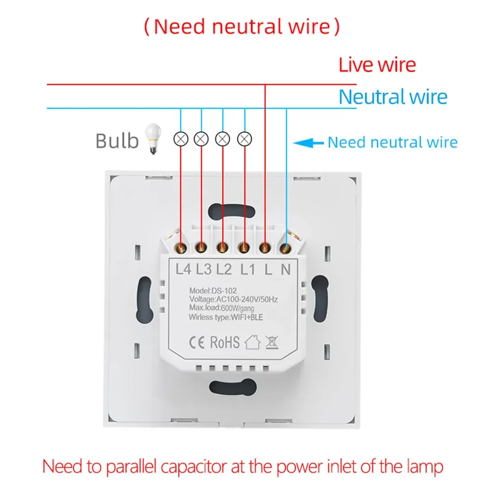 WiFi Smart Home Light Switch Wall Push Button Switch 1/2/3 Gang Smart Life/Tuya APP Works with Alexa Google Home Need Neutral