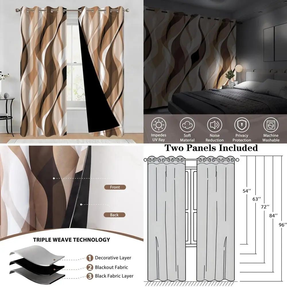 

Modern Ombre Grey & Brown Striped Curtains, 53x84 Inches, 2-Panel Darkening Grommet Set for Living Room
