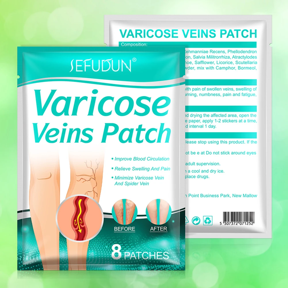 Natürliche Inhaltsstoffe Krampfadern-Aufkleber, 8 Stück, sicheres, gesundes Reparaturpflaster für Krampfadern, schnell wirksam für die Körperpflege