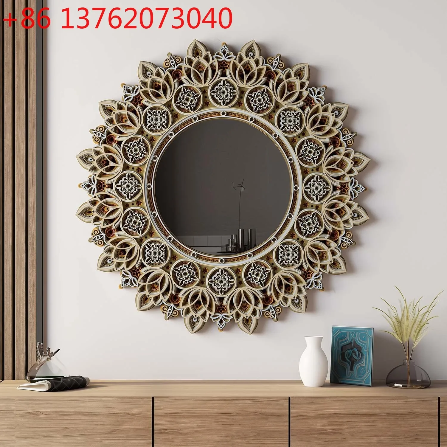 Ladder wood stacked dome flower mirror retro light luxury decorative mirror makeup