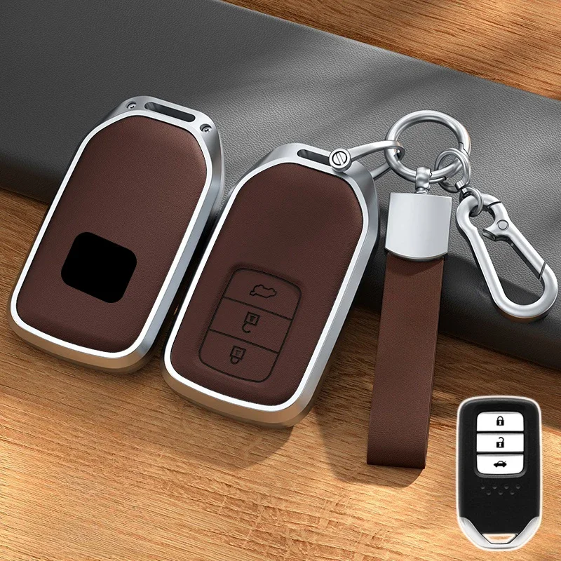 高品質のアルミニウム合金レザーケース,カーキーカバー,ホンダ用ホルダーバッグ,コードHR-V,シビックCR-V CR-V CR-Z