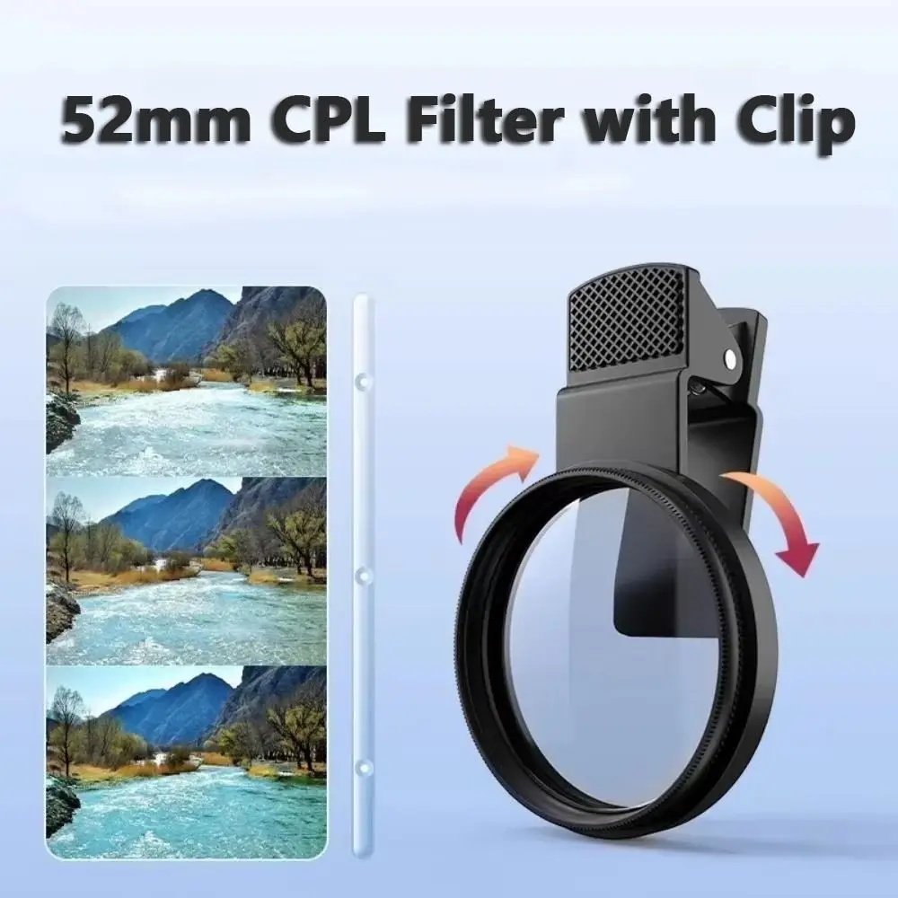 52mm Mobile Phone Polarizing Filter Remove Reflections High-definition CPL Filter with Clip Clip-On Portable Cpl Polarizing Lens