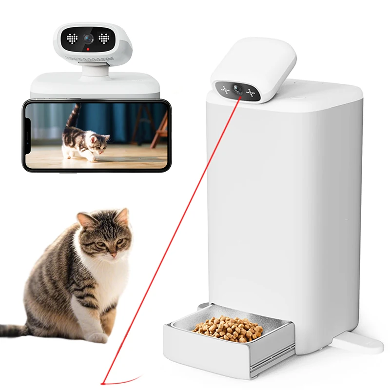 Automatic Cat Feeder App Remote Control Pet Food Dispenser Smart dog Feeder with 360° View Camera 1080P HD Video Night Vision