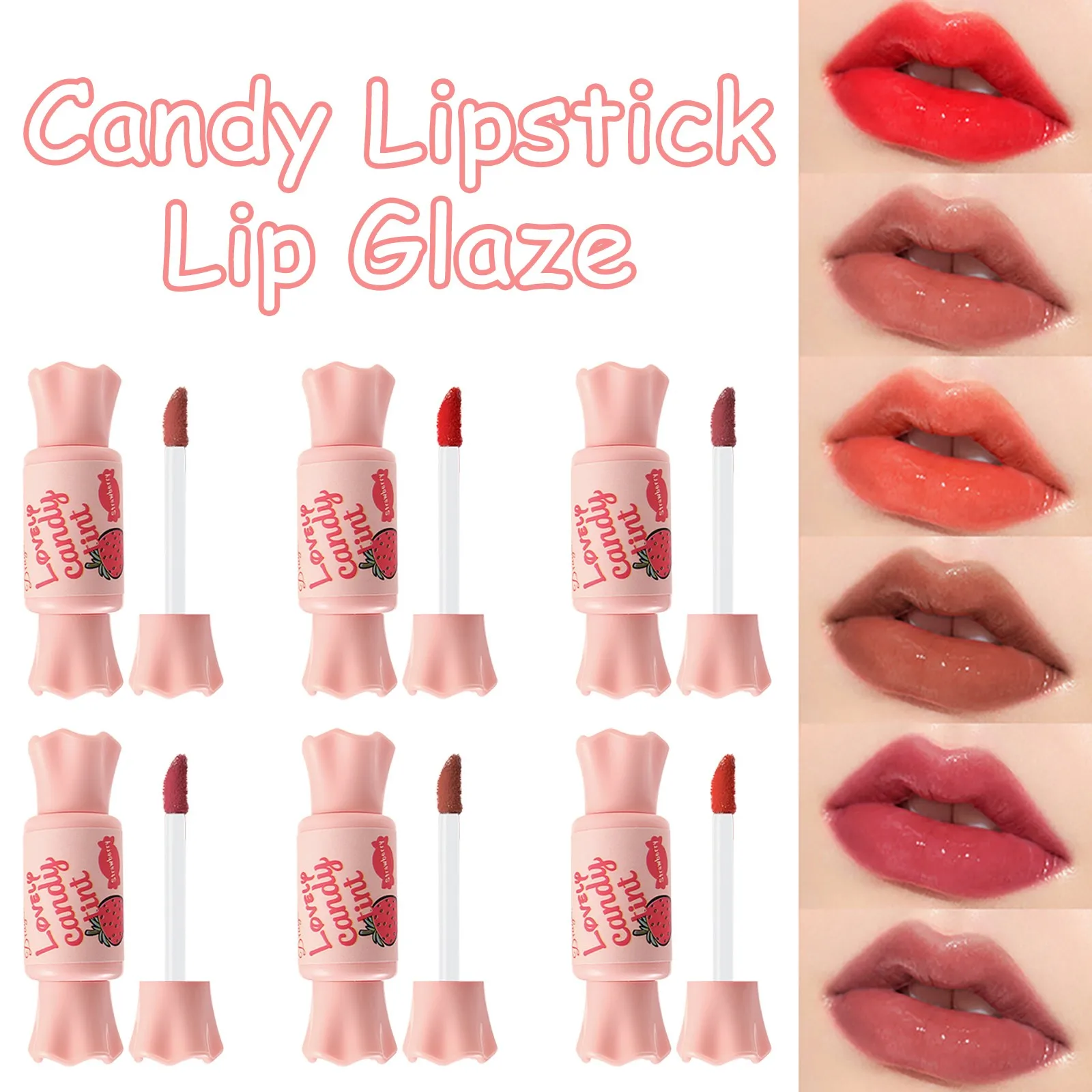 Six-color Waterproof Moisturizing Lipstick Lip Liquid Mirror Candy Lip Candy lip glaze pure and cute style Prevent chapped lips