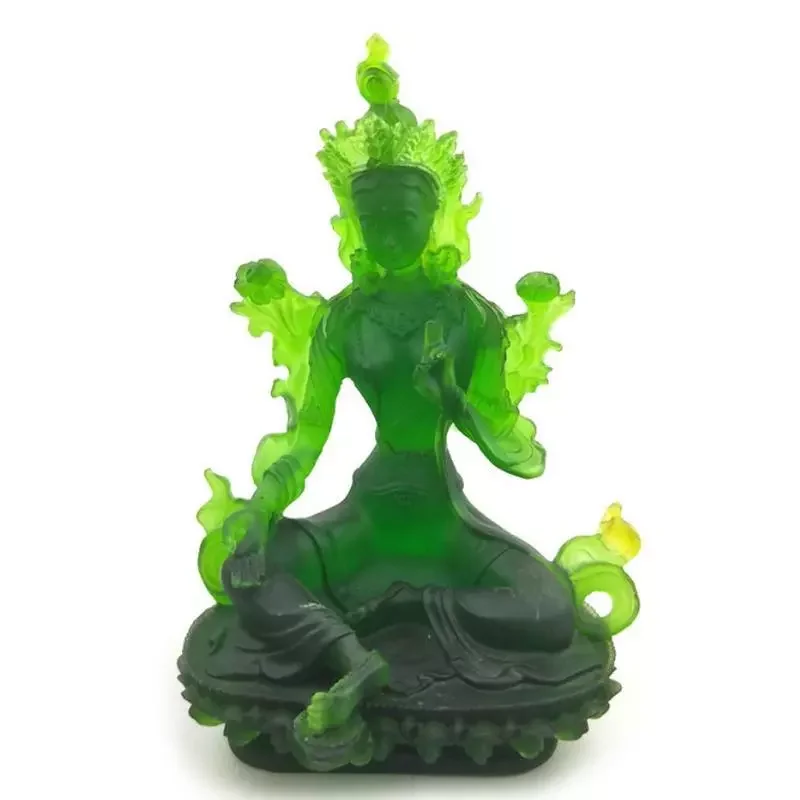 

8" Tibet Tibetan Buddhism Statue Green Tara Buddha Liuli Colored glaze Gift