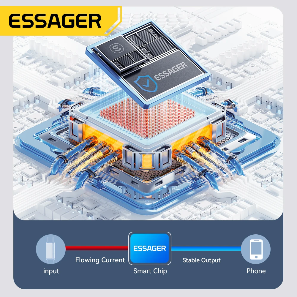 Essager 120 Вт USB-кабель типа C для быстрой зарядки USB C, шнур зарядного устройства для iPhone 15 14 13 12 Huawei со светодиодным цифровым дисплеем