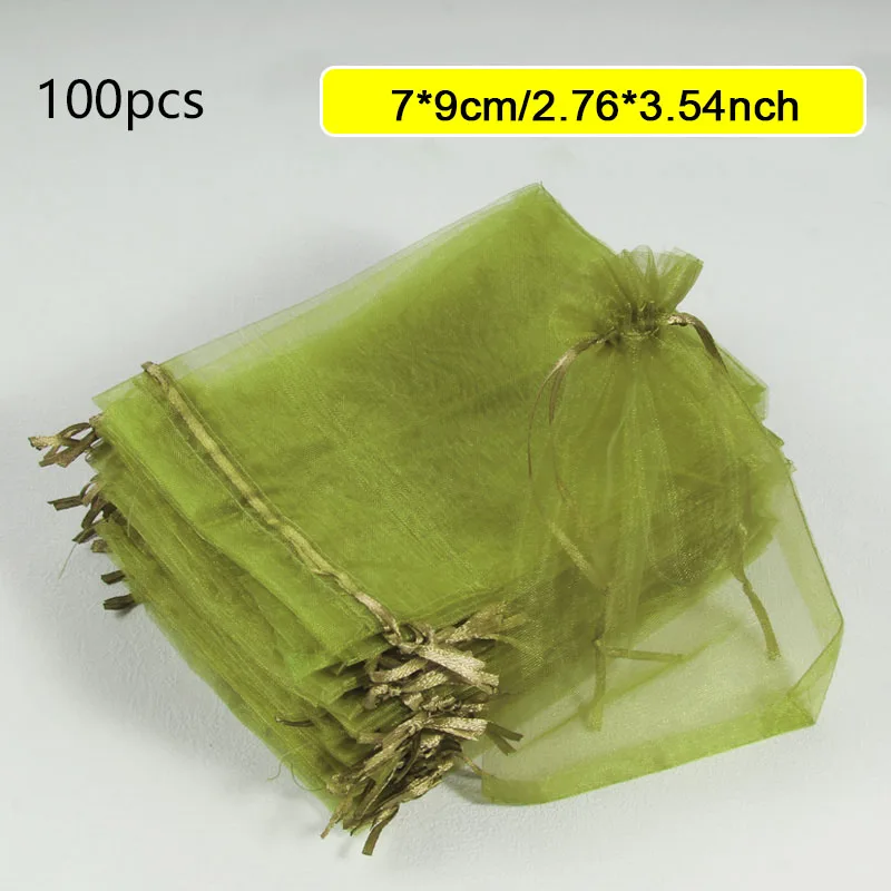 100 Stück armeegrün, verschiedene Größen, atmungsaktive Organza-Obstnetztaschen für Mango, Blumen, Bananen, schützen Pflanzen vor Beschädigungen