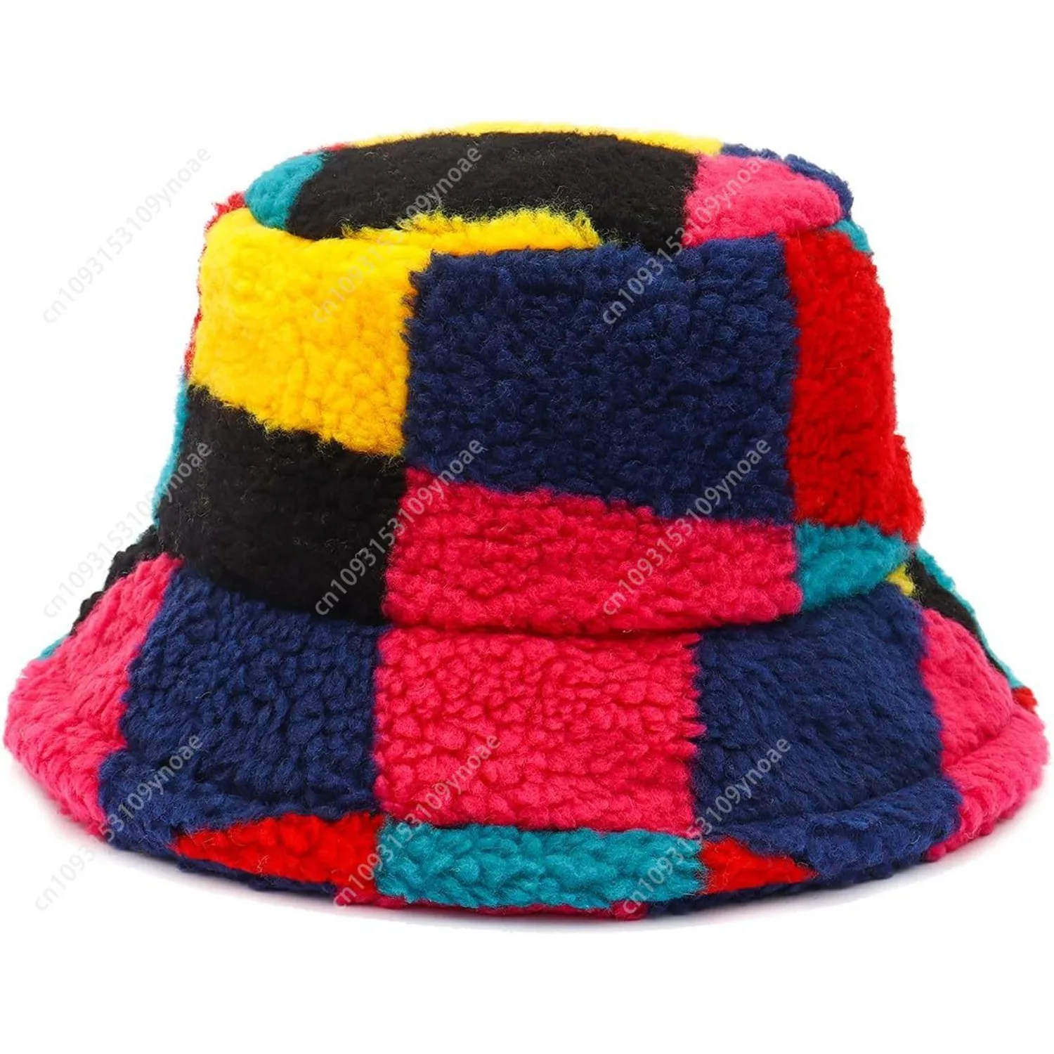 

Color Lattice Fuzzy Bucket Hat Furry Fur Sun Hats Winter Warm Plush Fisherman Sherpa Cap Fluffy Fashion Man Women Unisex