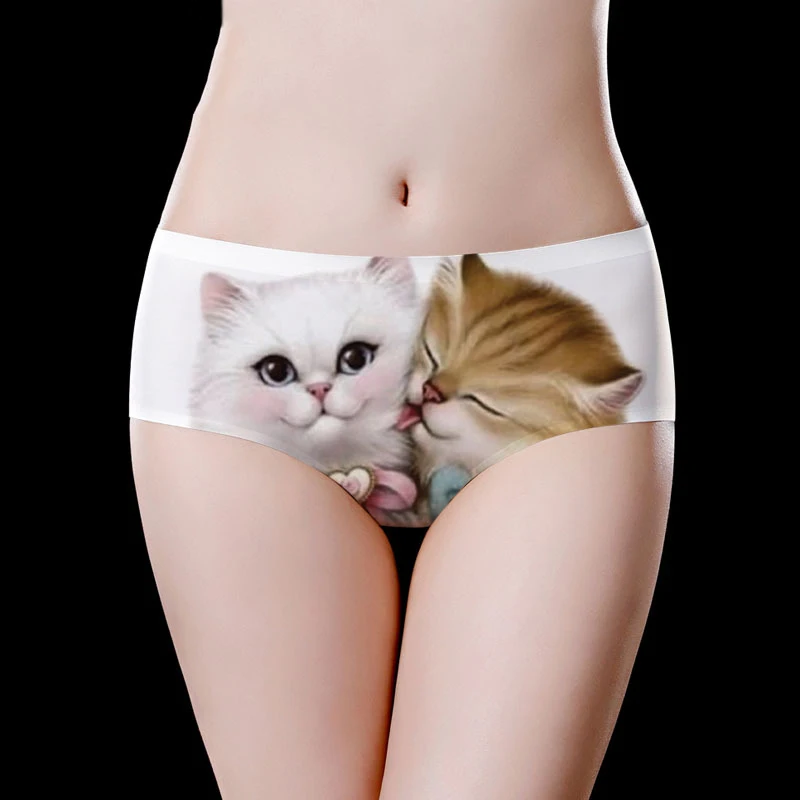 Cute 3D Cat Print Panties Women Lingerie Sexy Underwear Cartoon Animal Kawaii Underpants Breathable Traceless Sweet Girls Briefs