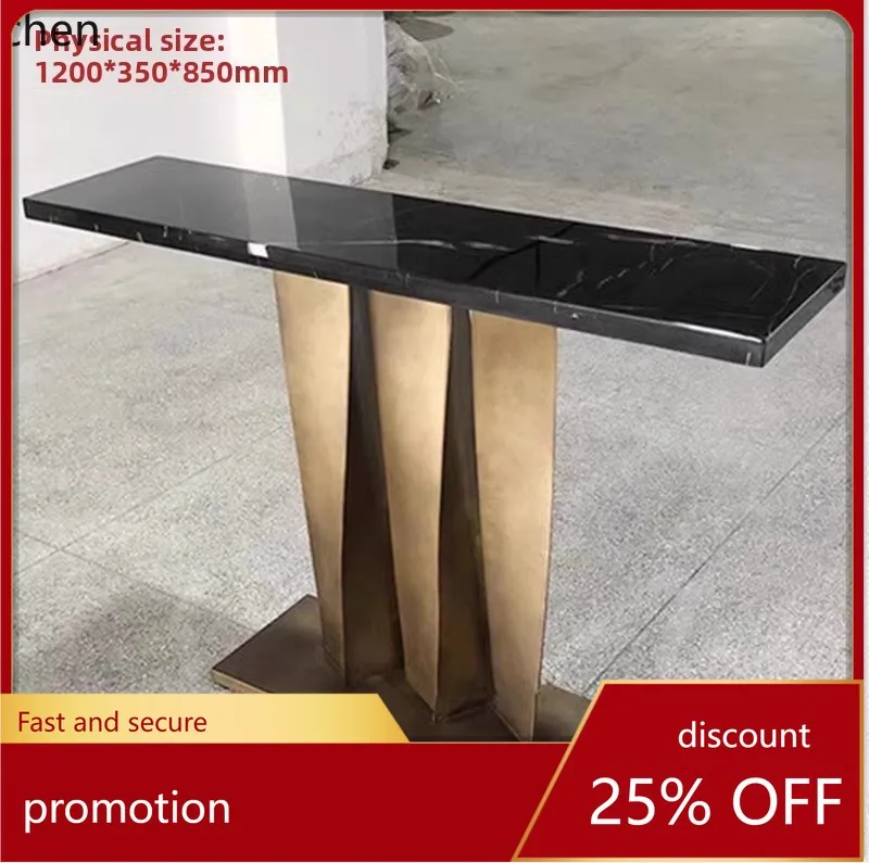 

HT simple marble entrance table stainless steel bronze case entrance table against the wall