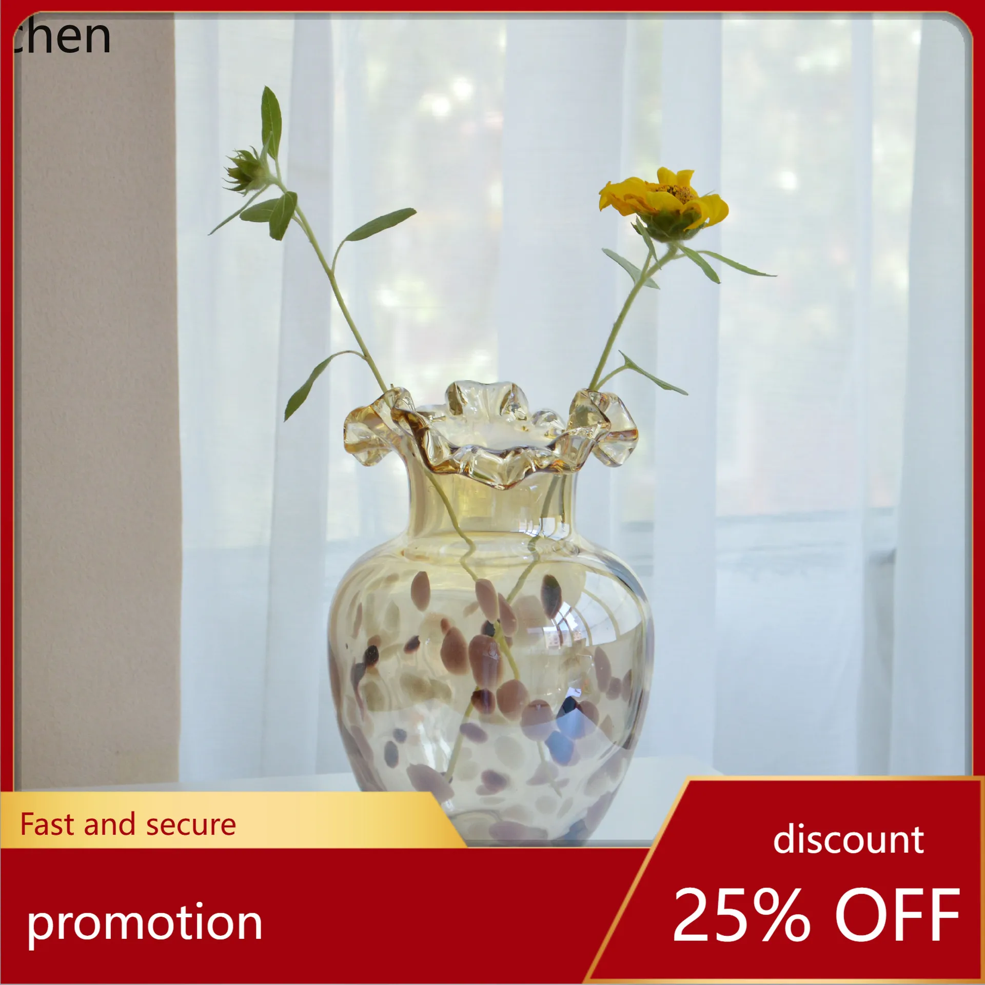 YFY glass vase - pumpkin design, floral arrangement, fresh flower display, striped glazed glass flower container