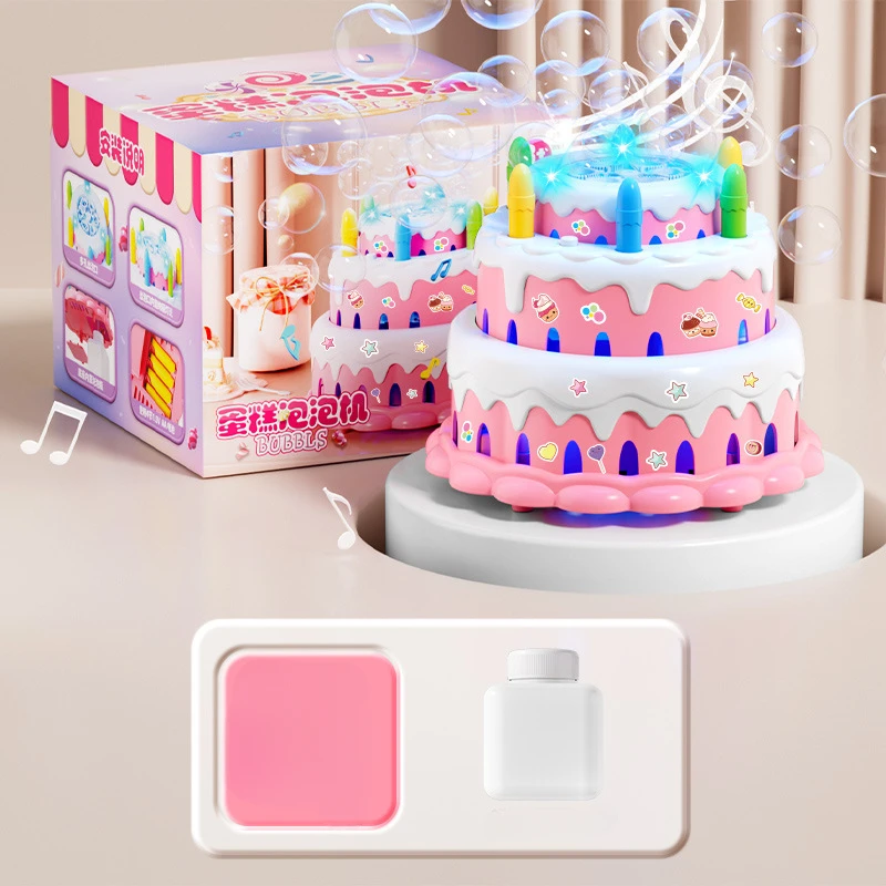 Dziecięca Kawaii Elektryczna Maszyna do Baniek Mydlanych Tort Urodzinowy Migająca Muzyka Automatyczna Maszyna Bąbelkowa Dzieci Dziewczynka Urocze Prezenty 6-12 lat