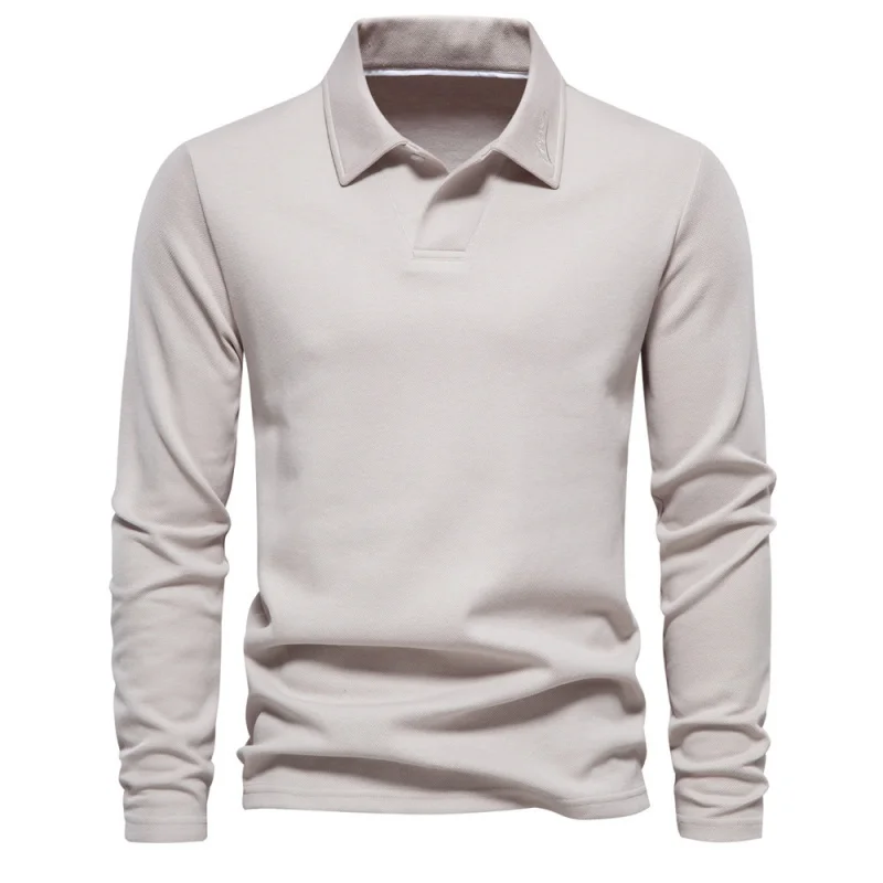

Spring and Autumn New Men's Washed Long Sleeve Collared Casual Solid Color Top Trendy Turn-down Collar Versatilepolo
