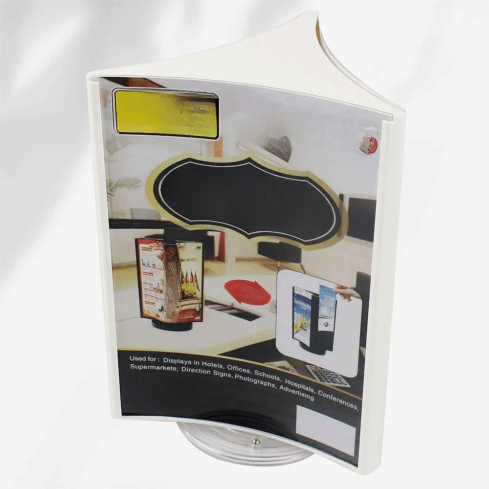 

Three-Sided Acrylic Revolving Table Card A4/A5 Smooth Rotate Menu Sign Holder Arc Surface Waterproof Vertical Price Tag Rack