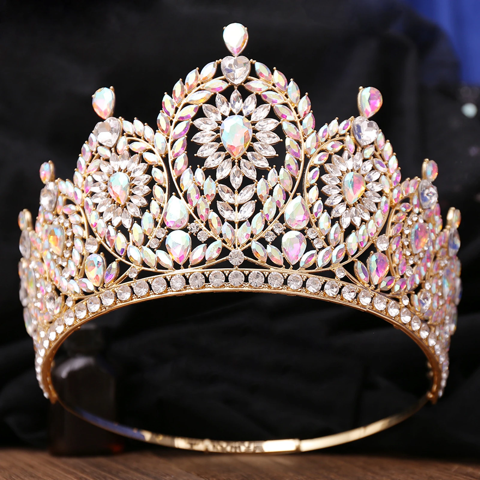 Princess Bride Crown with Rhinestone Non-slip Wear-resistant Lady Headdress for Bride Bridesmaid Princess Costume