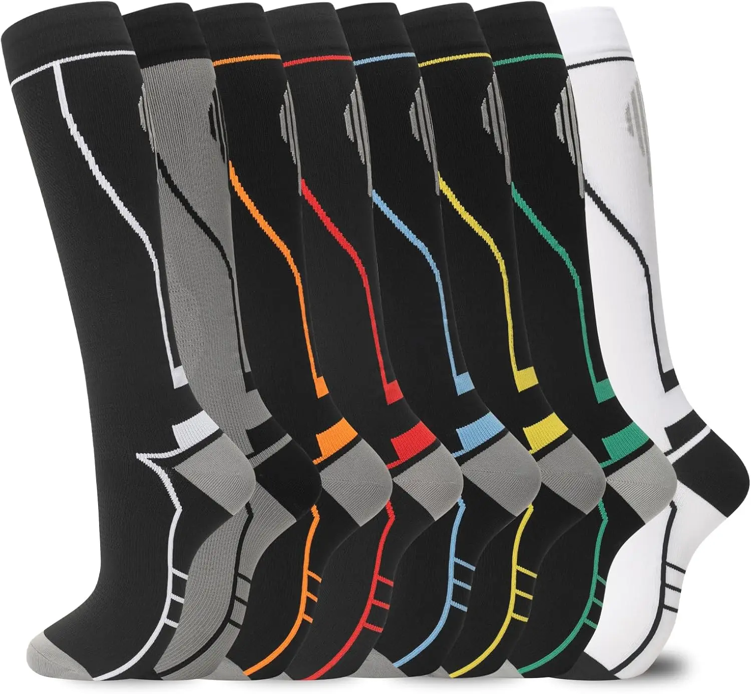 

8 Pairs Knee High Compression Socks for Women and Men, Ideal for Nurses, Running, Travel