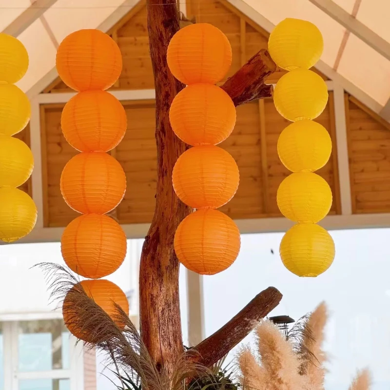 6 Zoll Orange-Gelbe Papierlaterne Chinesische Hängende Runde Laterne für Hochzeit Jubiläum Geburtstag Party Dekoration Weihnachten