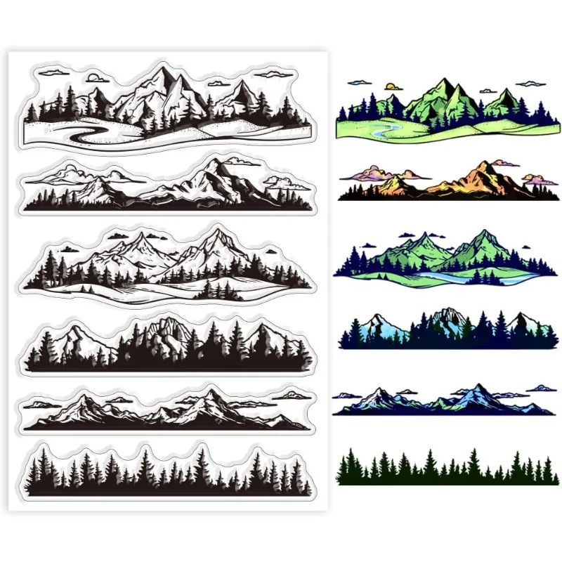 1 Blatt Berge Bordüren Klare Stempel Flüsse Klare Stempel Wald Wald Silikonstempel für DIY Scrapbooking Fotoalbum