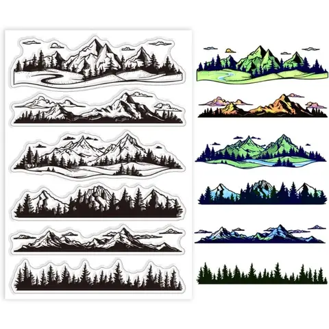 1Sheet Mountains Borders Clear Stamps Rivers Clear Stamps Forest Woods Silicone Stamps for DIY Scrapbooking Photo Album