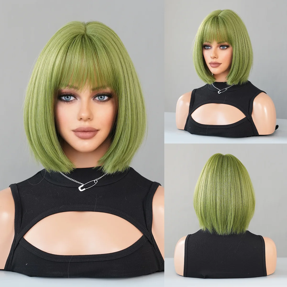 Парик YAKI Black Bob с челкой для женщин, прямые короткие волосы