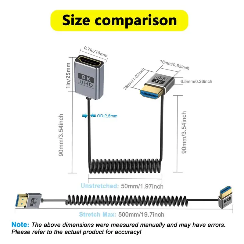 Spring Coaxial 8K HDMI Compatible Male to Female 2.1 Version Ultra-Fine 2.5mm 8K@60Hz 4K@240Hz 48Gbps Video HD Connection Cable