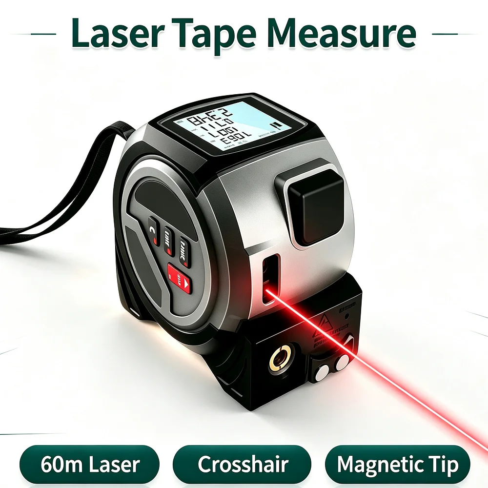 3 In 1 Laser Tape Measure Digital Rangefinder Cross Line Laser Level, 5M Steel Measuring Ruler High Precision Distance Meter
