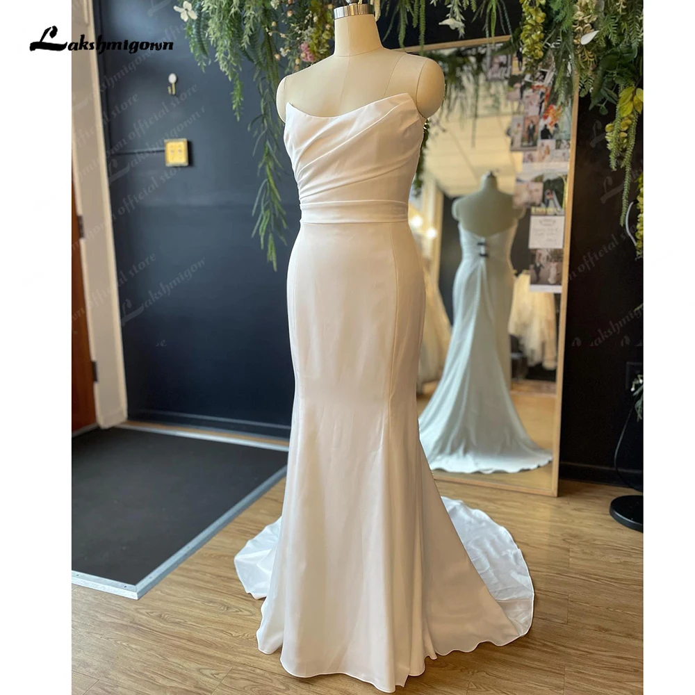 Lakshmigown Soft Satin Mermaid Wedding Dress Plunging Backless Sexy Bridal Gowns vestido de noiva sereia