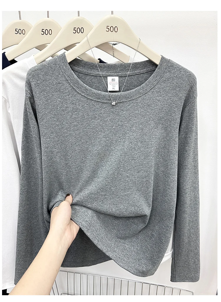 Neues Langarm-Vielseitigkeits-T-Shirt für Damen, Frühling Herbst 2026, O-Ausschnitt, Einfarbig, Basis-Layer-Oberteil, Damenkleidung, Y2k T-Shirt – Detail 21