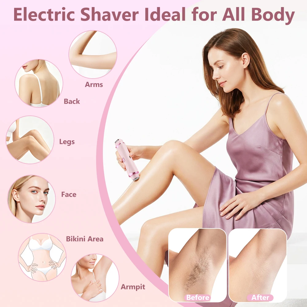 Woman Hair Trimmer Electric Razor,Dual-Head 2 IN 1 Design,Female Shaver For Underarm Arm Leg Bikini
