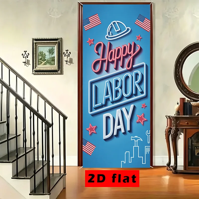2D flat pattern banner, 1 piece, workers holding tools to celebrate Labor Day in the United States.