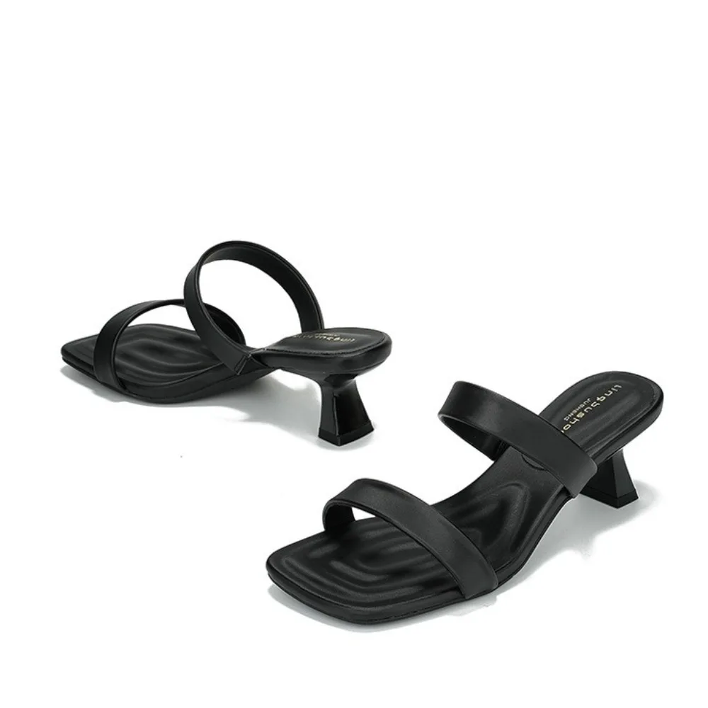 

Женские сандалии-шлепанцы класса люкс с квадратным носком, летние новинки 2026 года, простые шлепанцы на высоком каблуке для женщин