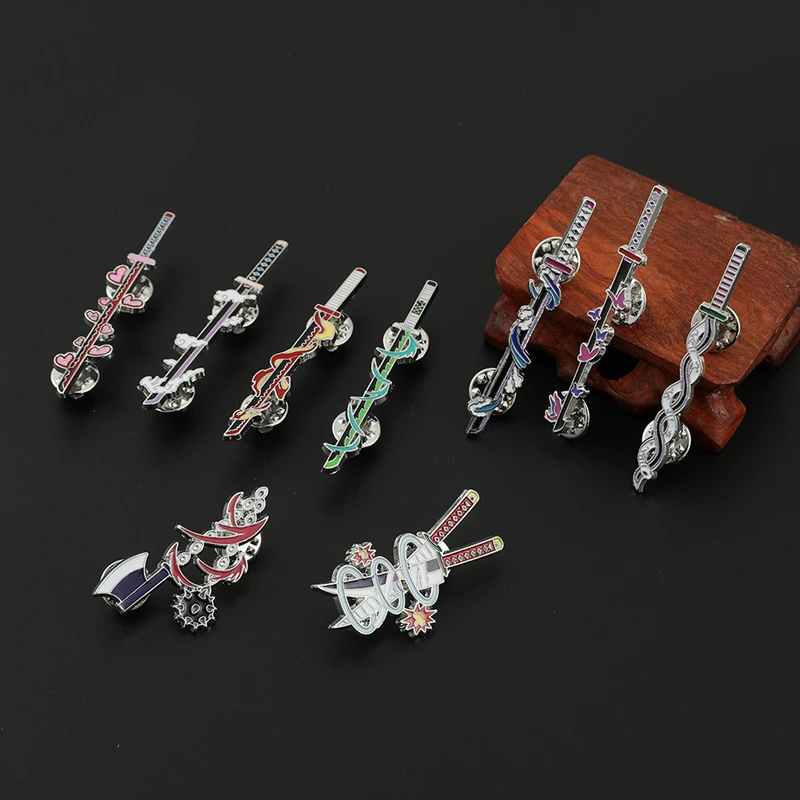 Ghost Killing Blade Brooches Enamel Pins Metal Collar Lapel Badge Japan Anime Tanjiro Knife Weapons Accessories